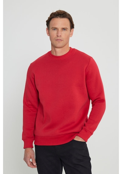 AC&Co / Altınyıldız Classics Erkek Kırmızı Standart Fit Normal Kesim İçi Polarlı Bisiklet Yaka Sweatshirt Kırmızı