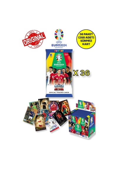 Almanya Euro 2024 Avrupa Şampiyonası Match Attax - 36 Adet Futbolcu Kart Paketi 288 Adet Kart