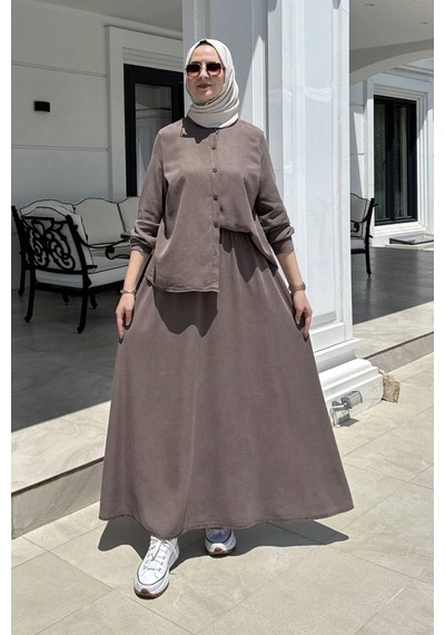 Rabia Şamlı Lavin Etekli Takım Kahve Normal Rabia Şamlı Lavin Etekli Takım Kahve Normal