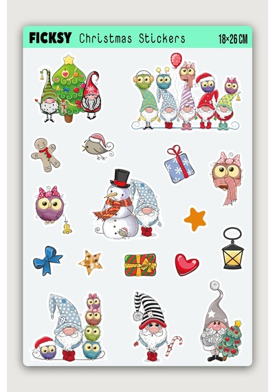 Sevimli Yılbaşı Cücesi Yeni Yıl Temalı Sticker Seti - 17 Adet Etiket Çıkartma Diğer