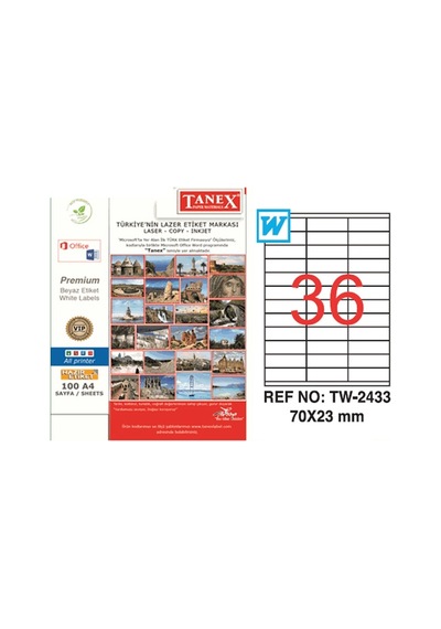 Tanex Laser Etiket 100 Yp 70X23 Laser-Copy-Inkjet  Tw-2433