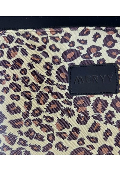 Meryy Collection Clutch Çanta Suni Deri Leopar