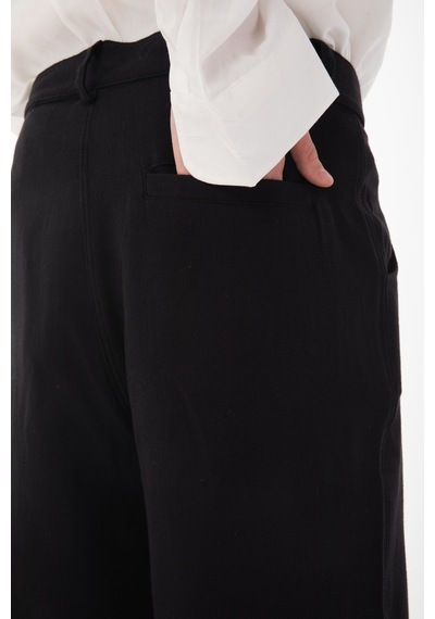 Rocqerx R-4415 Kemer Detaylı Keten Baggy Pantolon Siyah