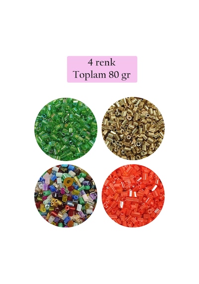 Kesme Cam Boncuk 2mm - 4 Renk - Toplam 80 Gram - Bnc436
