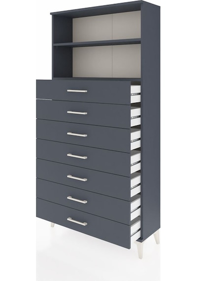 Arges Dolap 2 Raflı 7 Çekmeceli 88x30x182 Antrasit-antrasit Antrasit