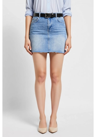 Benerly Kadın Mini Denim Etek A-line Kesim Yüksek Bel Fermuarlı Cepli Rah Açık Mavi