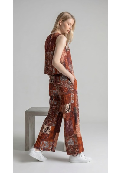 Nikitas Design Patchwork Desenli Viskoz İkili Takım Kiremit - Haki