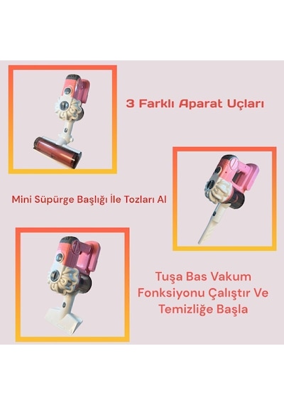 Pilli Sesli Model Çekme Özellikli Dikey Süpürge 75 Cm-vakumlu Süpürge 3 İn1 Oyuncak