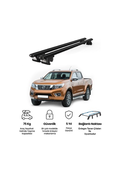 Venüs Nissan Navara 2014-2021 Uyumlu Siyah Ara Atkı Port Bagaj Tavan Barı