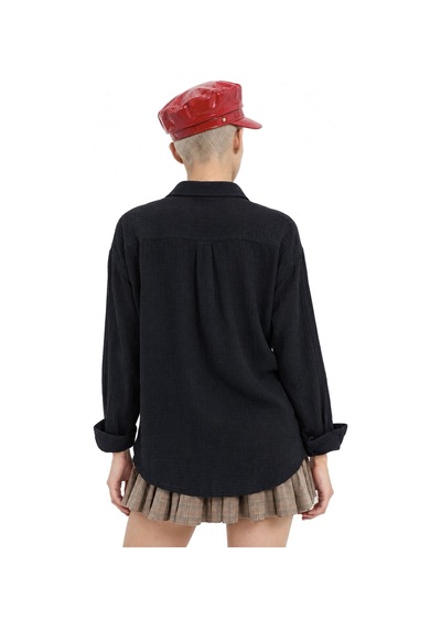 Hiccup Mixray Cep Detaylı Oversize Gömlek Siyah