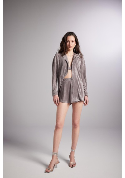 Holly Lolly Düğme Kapamalı Comfy Oversize Gömlek Vizon