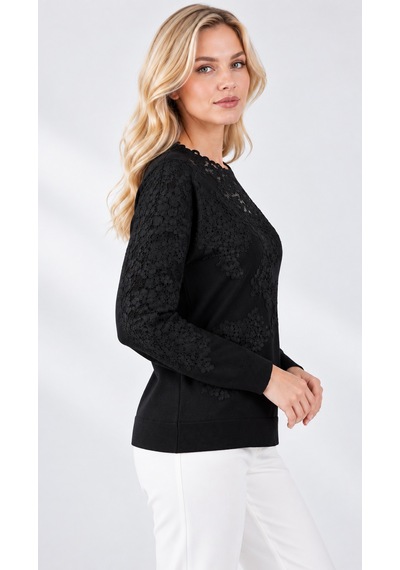 Bihan Store Kadın Triko Yüksek Geniş Yaka Önü Nakış İşlemeli Bluz W27-2917-siyah