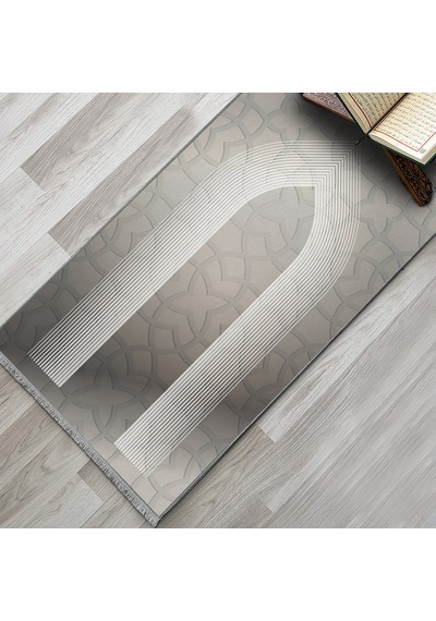 Evaşk Namazlık Dokuma Halı Kaymaz Muslumana Seccade 80 x 130 GRİ EVAŞK606C66