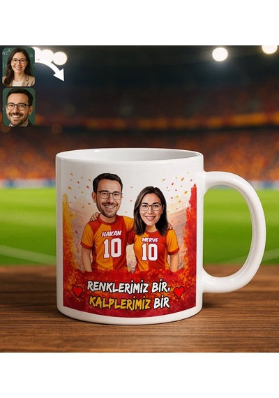 Bk Gift Kişiye Özel İsimli Sarı-kırmızı Sevgili Karikatürlü Beyaz Kupa Bardak İsim Ve Forma Numaralı Taraftar Kupa, Doğum Günü Hediyesi Kobitmeyenco Çok Renkli