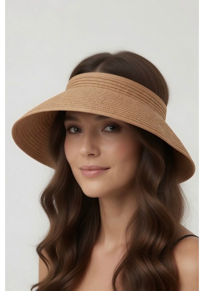Mollycrush Kadın Camel Hasır Vizör Tesettür Uyumlu Şapka Katlanabilir Trend Tasarım Camel