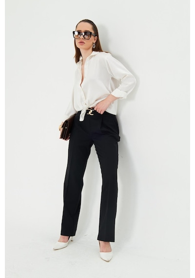 Lovelf Gold Aksesuarlı Bol Paça Pantolon Siyah Siyah