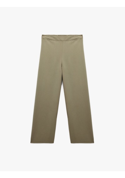 Koton Modal Cupro Kumaş Yüksek Bel Geniş Paça Pantolon Haki 5sak40019pw Haki