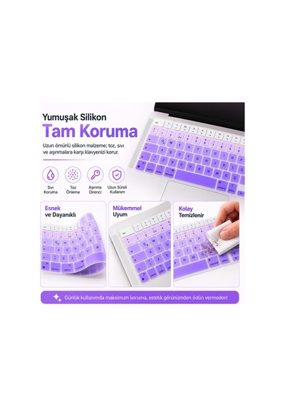 Macbook Pro 14.2 İnç M1 M2 M3 M4 M5 A2442 A2992 Uyumlu Türkçe Q Klavye Koruyucu Mor Ombre Silikon Diğer