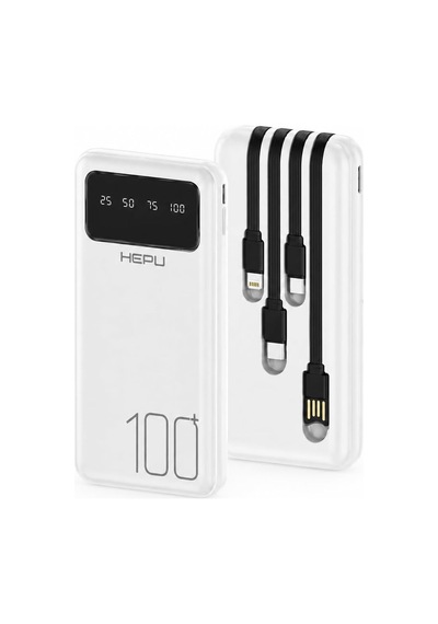 Hp-tp04 Titan Series 10.000 Mah Dahili 4 Kablolu Qualcomm Quick Charge 3.0 Dijital Ekranlı Hızlı Şarj Powerbank - Beyaz