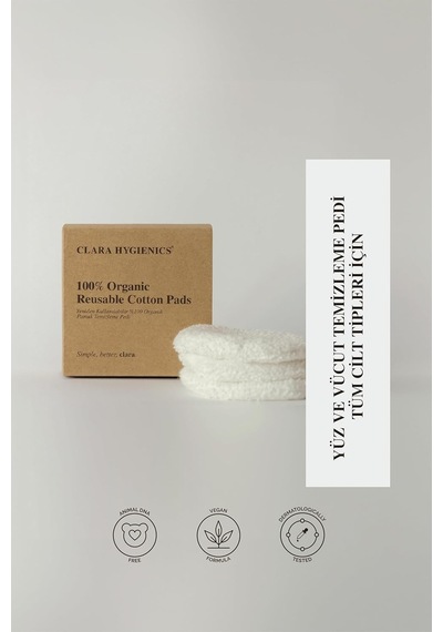 Clara Hygienics Reusable 100% Organic Cotton Cleansing Pads 3 Pieces İn 1 Makyaj Temizleme Pamuğu