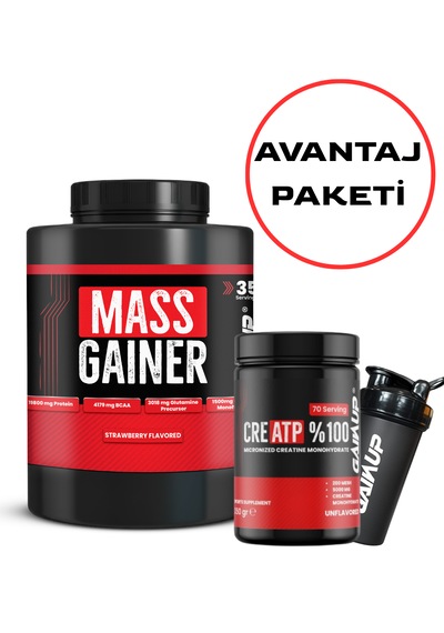 Gainup Mass Gainer 3500gr + Creatp Creatine 350gr + Shaker Avantaj Paketi Çilek