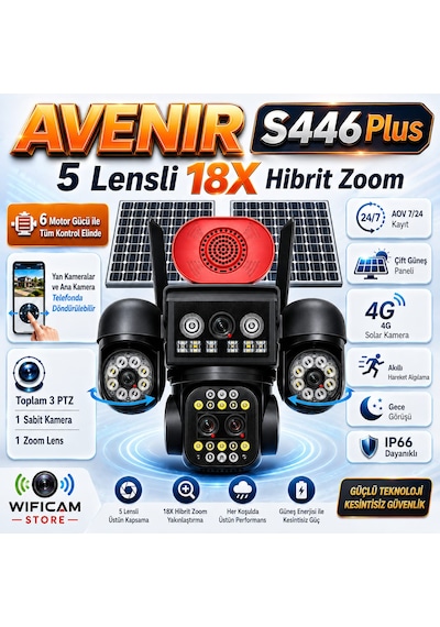 Avenir S446 Plus 3mp 5 Lens 6 Motor 18x Zoom 4g Solar Kamera