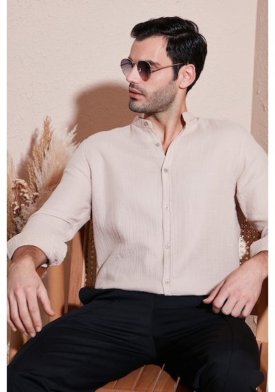 Buratti Pamuklu Regular Fit Hakim Yaka Erkek Gömlek Cf25S127702 Bej
