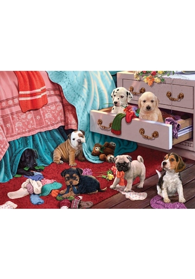 Puzzle 500 Parça Puppies In The Bedroom