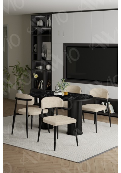 Avvio Egos Bohem Ayak Siyah Polo Sandalye 80x140 Mutfak Masa Sandalye Takımı Siyah Mermer Avvio Egos Bohem Ayak Siyah Polo Sandalye 80x140 Mutfak Masa Sandalye Takımı Siyah Mermer
