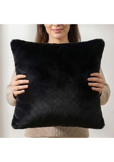 Premium Siyah Peluş Kırlent Kılıfı 45x45 Cm Yumuşak Dokulu, Şık Ve Modern Koyu Siyah