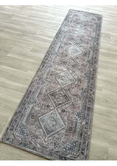 Eskitme Geometrik Madalyon Desenli Vizon Etnik Halı - Ar863bm