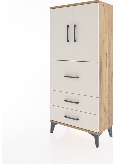Hyperion Dolap Tek Raflı 3 Çekmeceli 2 Kapaklı 60x44x134 Çam-... Çam