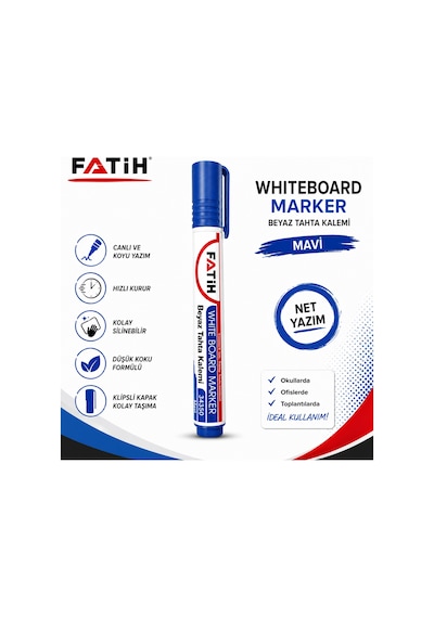 Fatih Beyaz Tahta Kalemi Mavi Whiteboard Marker Silinebilir Hızlı Kuruyan Düşük Kokulu Tahta Kalemi