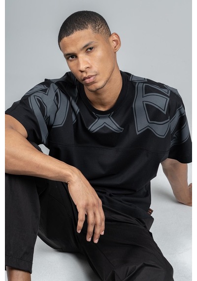 Maraton Sportswear Oversize Erkek Bisiklet Yaka Kısa Kol Basic Siyah T-shirt 23246-siyah