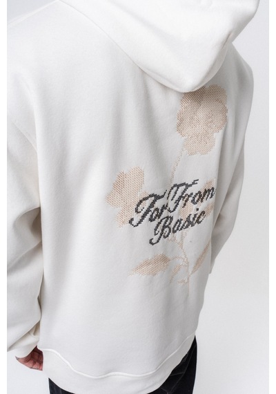 Respire Erkek Far From Basic Nakışlı Kapüşonlu Oversize Hoodie Ekru
