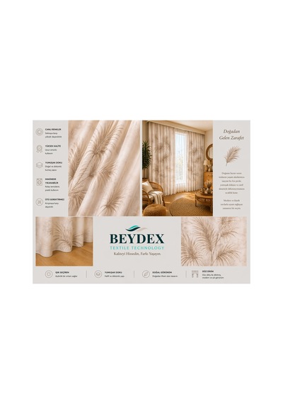 2 Adet 140x260 Cm Ölçüsünde Şık Dekoratif Fon Perde Koleksiyon Ekru