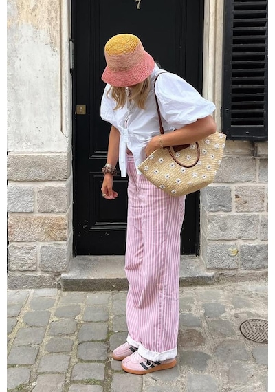 Madmext Pembe Çizgili Kadın Jean Pantolon Mg2463 Pembe
