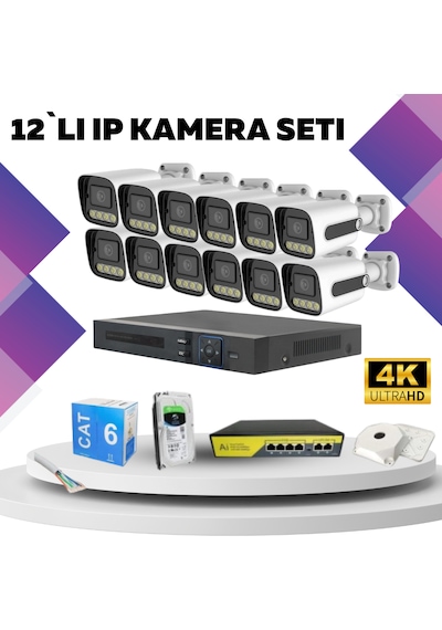 12'li Güvenlik Ip Kamera Seti - 4mp Dış Mekan Kamera, 3.6mm Lens,