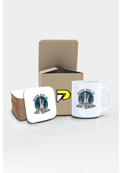 Satranç Never Give Up Tasarımlı Baskılı Kupa Bardak Seti, Eğlenceli Özel Hediye Mug Diğer