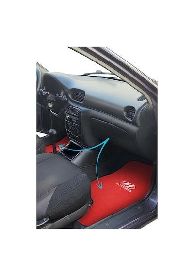 Hyundai Nakışlı Oto Halı Paspas Dijital Baskılı Kırmızı Yastık Emniyet Kemer Pedi Araç Aksesuar
