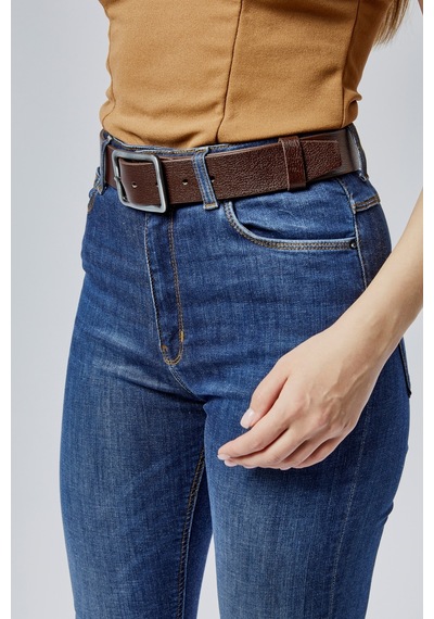 %100 Hakiki Deri Şık Kadın Kemeri 4 Cm Kahverengi