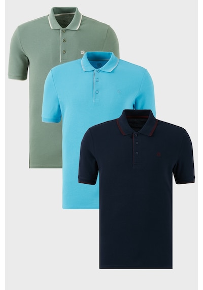 Buratti Pamuklu Slim Fit Şerit Detaylı Düğmeli Polo Yaka 3'Lü Paket Erkek T Shirt 5902118S3 Aquamavi-Lacivert Bordo-Elma Yeşili-Beyaz