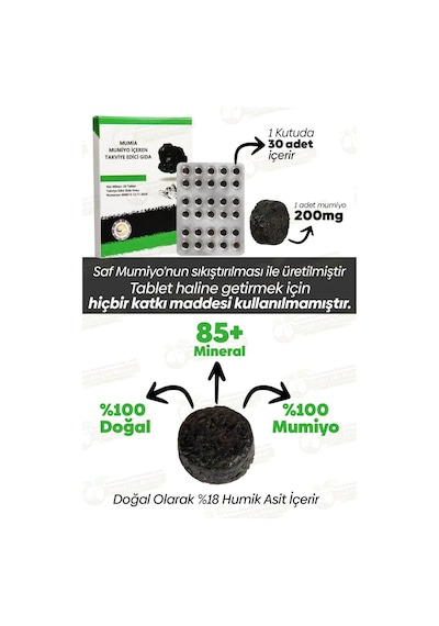 %100 Saf Mumiyo 30'lu Tablet Kırgızistan'dan İthal Shilajit