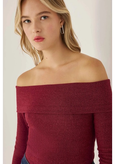 Hiccup Off Shoulder Örme Üst Kırmızı