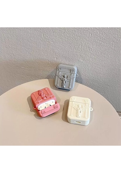 Fadex Apple AirPods 4.nesil Kulaklık Uyumlu Melek Cartoon Figürlü Silikon Kılıf Bordo Rengi