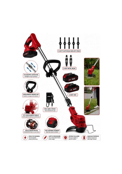 Dragro Drg-21v Kömürsüz Motor Çift Akü Uzatmalı Kollu Çalı Ot Biçme Şarjlı Tırpan 2 Akülü