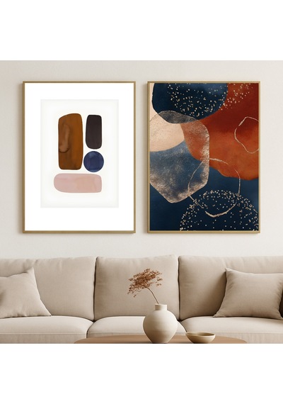Claritas 07 - Gerçek Cama Baskı Gold Alüminyum Metal Çerçeveli 2'li Minimalist Cam Tablo