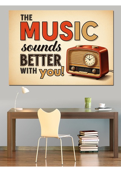 Müzik Seninle Daha İyi Duyulur Radyo Afişi Dekoratif Kanvas - Mdf Ahşap Tablo