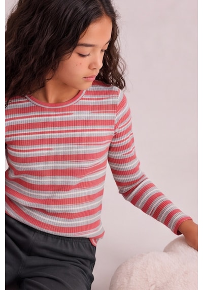 Esila Kids Kız Çocuk Çizgili Uzun Kollu Tişört Ve Rahat Kesim Pantolon Takım Bordo