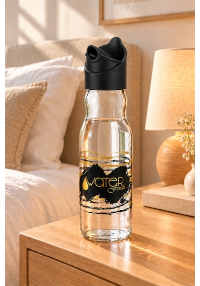 Water Fresh 700 Ml Çevrilebilir Kapaklı Cam Sürahi Başucu Ve Çalışma Masası Sürahisi Siyah - 927537818